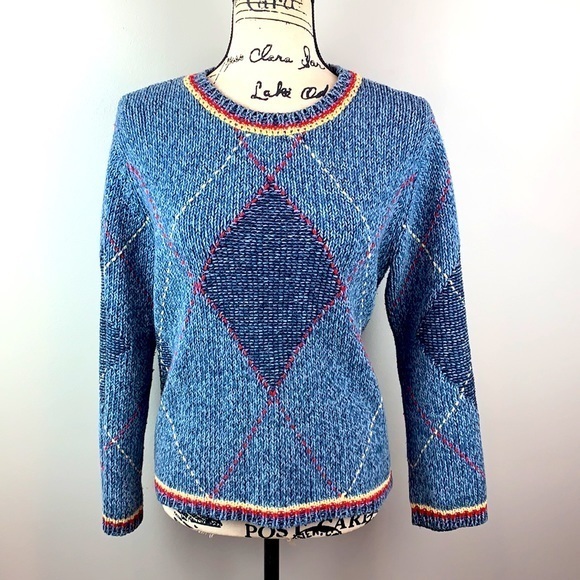 Liz Claiborne Argyle Knit Chunky Sweater - Picture 1 of 5